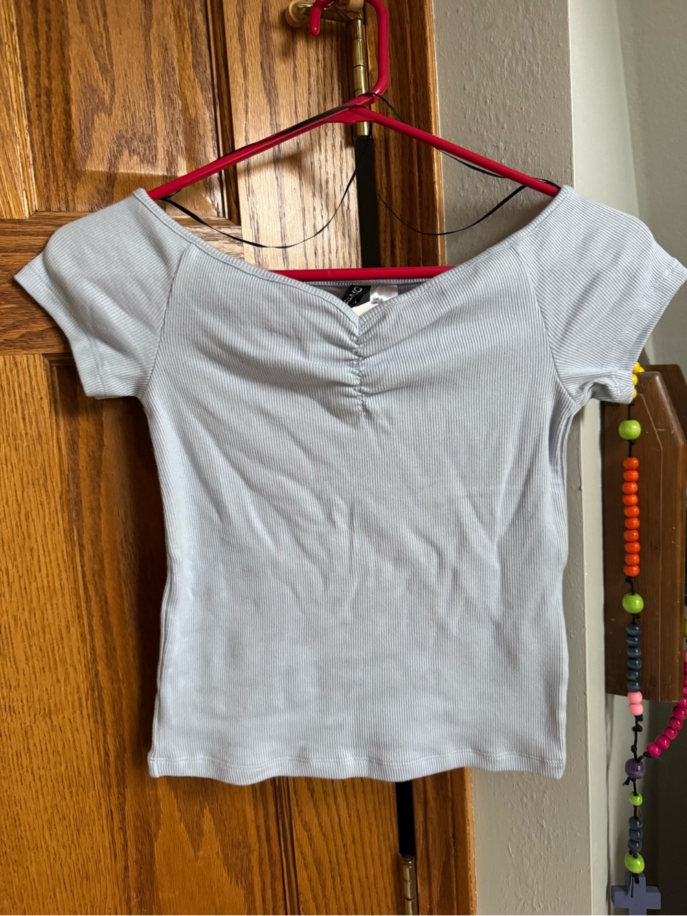 H&M Pale Blue Ribbed Short Sleeve Top